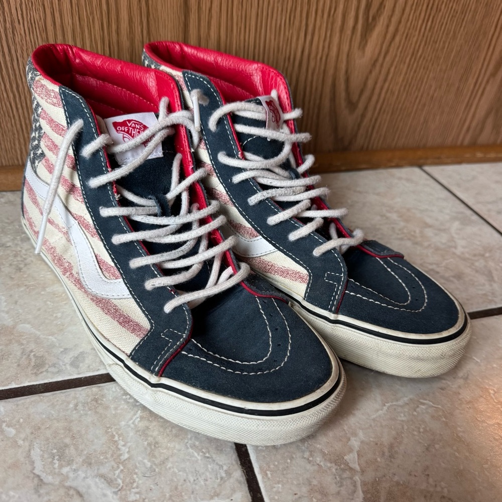 Vans High-Top Sneakers with red, white, & blue theme